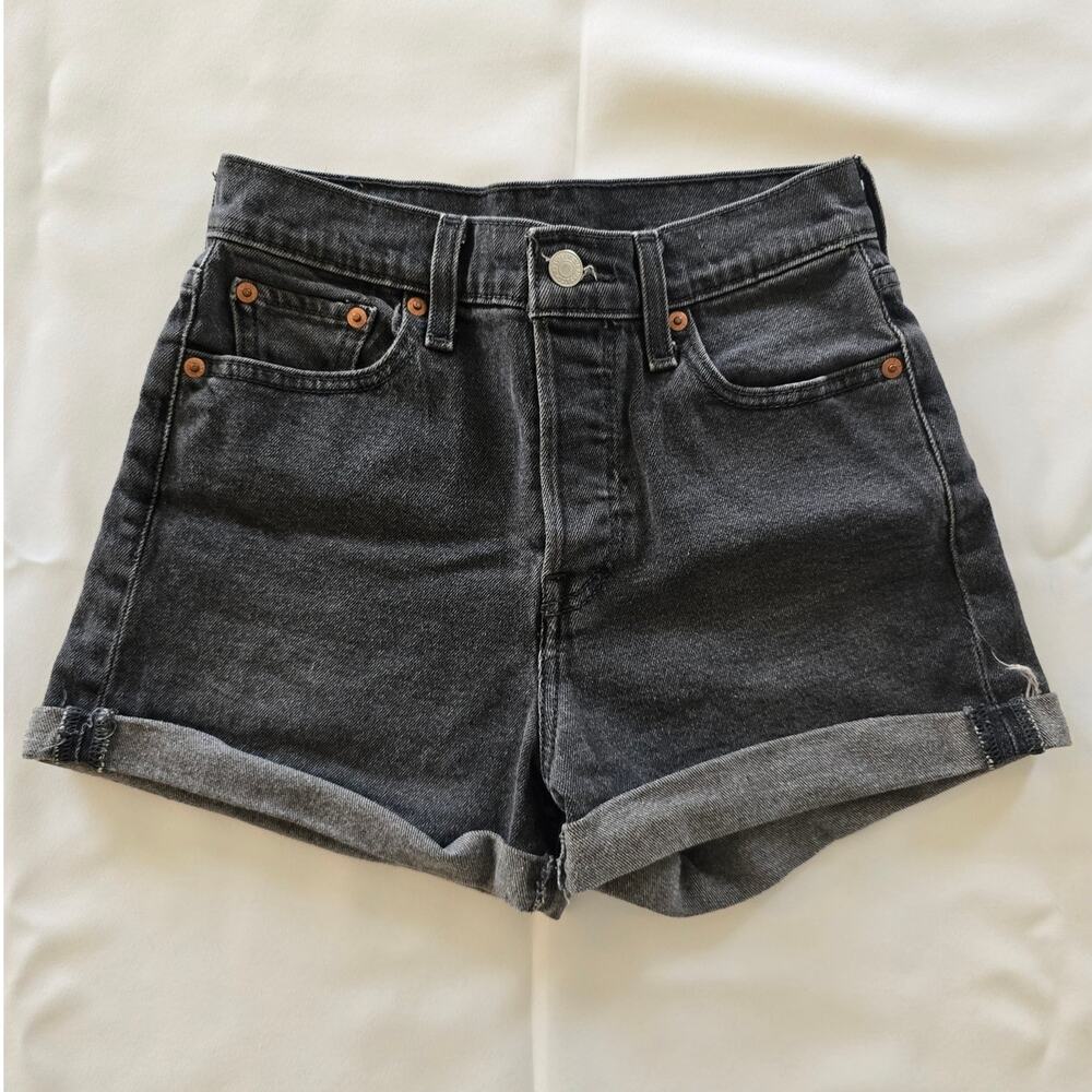 Levi's Black High-Rise Rolled Hem Denim Shorts